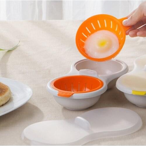 Double cell microwave oven egg steamer egg boiling box poached egg steamer drain kitchen non stick