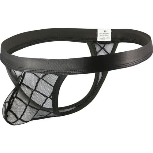 See Through Erotic Mens Sexy Penis Pouch Thong Low Rise Plaid Mesh Thong Men Transparent Gay Men Thong G String Cueca PD-01