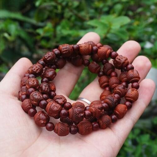 10mm Natural India Red Sandalwood Beads Grade AAA High-density Carved Guanyin Mala 108 Beads Yoga Beads Mediation Beads