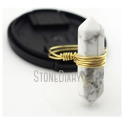 RM13025 10Pcs Howlite Ring Wire Wrap Gold Plating Faceted Double Point Ring For Less 6-8