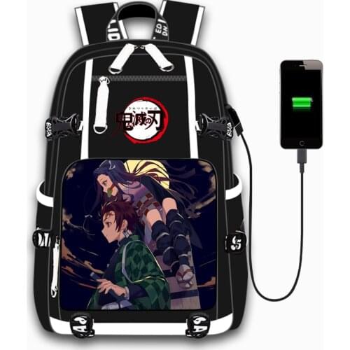 USB Port Backpack Bag Demon Slayer Kimetsu No Yaiba Kamado Tanjirou Tomioka Shoulder Bag