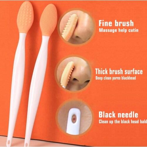 2Pcs/set Beauty Skin Care Nose Clean Blackhead Removal Brush Wash Face Silicone Brush Exfoliating Tool With Replacement Head