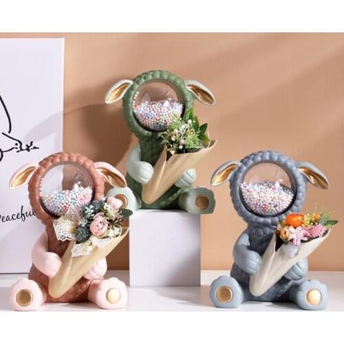 Nordic Bear Sculpture Flower Vase Ornaments Resin Statue Crafts Modern Home Decoration Accessories Birthday Gift for Girlfriend