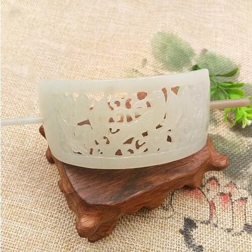 He Tian Jade Blue White Jade Hair Tiara Hollow-out Hat Ancient Chinese Male Hair Crownpiece Hanfu Accessory TV Play Costume