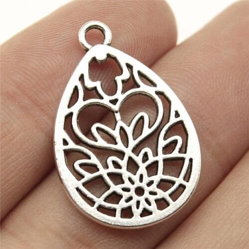 WYSIWYG 10pcs 28x18mm Filigree Yoga Water Lotus Charms For Earring Making Antique Silver Color Plated DIY Handmade Jewelry