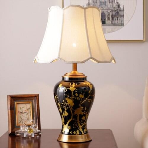 XIRIGHT 40x66cm American Style Vintage Ceramic Table Lamp Handmade Ceramic Retro Study Room Living Room Bedroom Bedside Lamp