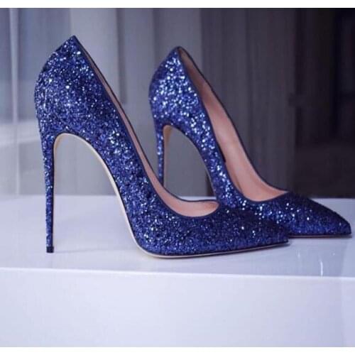 Moraima Snc Hot Selling Glitter Embellished High Heel Shoes Woman Sexy Pointed Toe Party Wedding Shoes Slip on Stiletto Heels