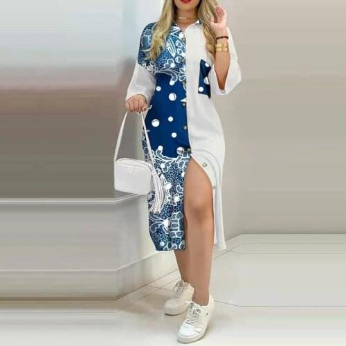 Women Dresses Summer 2021 Plus Size Fashion Printed Casual V-Neck Long Sleeve Dress For Women Sexy Loose Vestidos robe longue