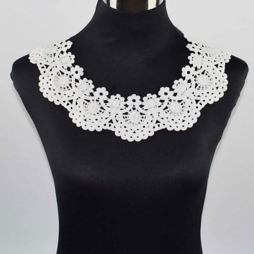 1pc White Embroidery Venise Spikes Flower Lace Neckline Fabric, DIY Collar Lace Fabrics For Sewing Supplies Crafts BW069