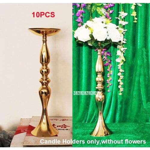 10pcs Gold Metal Candle Holders 48cm Stand Flowers Vase Candlestick Road Lead Candelabra Centre Pieces Wedding Party