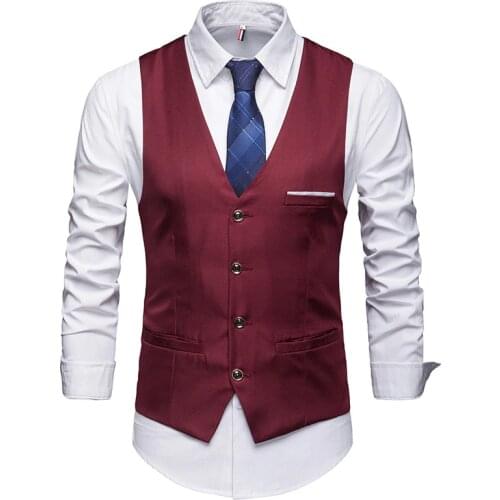 2020 Fashion Mens Formal Casual Dress Vest Tie Suit Slim Tuxedo Waistcoat Coat Formal Office Work Shirt