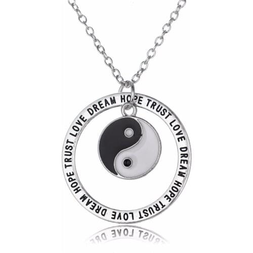 24PC/lot Vintage Tai Chi Yin Yang Pendant Necklace Love Hope Trust Dream Charm Jewelry Women Religion Festival Xmas Gifts Bijoux