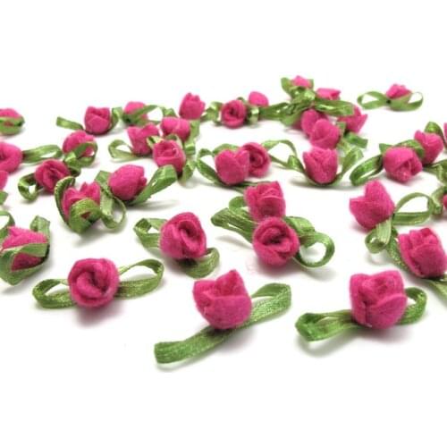 30 Pieces Acrylic Felt Rolled Flower Buds|With Leaf Loop|Glued|Floral Empplique|Rosette Flowers|Rose Buds|Flower Decor