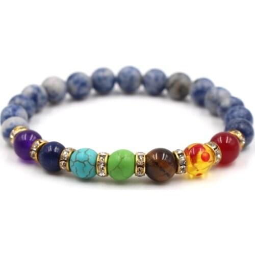8mm tg42 mulitcolor rainbow elastic Lava Turquoises Natural Stone Beads agate Onyx Bracelet lapis lazuli Buddha Jewelry