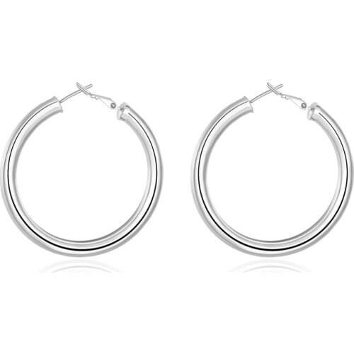 925 Sterling Silver/Gold 50mm Round Smooth Big Circle Hoop Earrings For Woman Fashion Party Wedding Jewelry