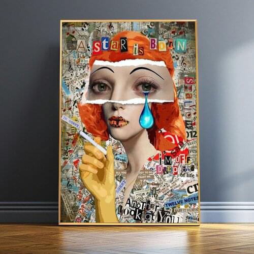 Abstract Collage Art Girls In Tears Poster Painting On The Wall Art Canvas Prints Cartoon Picture For Living Room Decor Cuadros