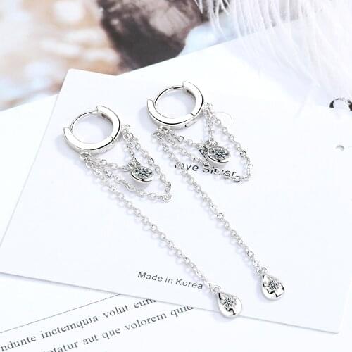 Elegant Silver Color Long Tassel Hoop Earrings For Women Handmade Cubic Zircon Water Drop Shape Earring Jewelry Gifts S-E1071