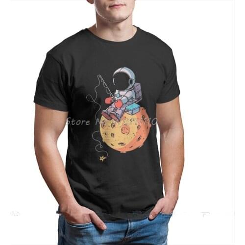 Astronaut With Helmet in Space Fishing in Space Men T Shirt Short Sleeve Large Top Cotton Tees Harajuku TShirt
