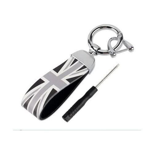 Auto Styling Alloy Key Case Cover Chain Gray Union Jack Fit MIN F54 F55 F56F57F60 Clubman Countryman Car Accessories Keychain