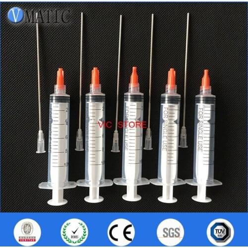 Free Shipping Non Sterilized 5Pcs 10ml/10cc Luer Lock Dispensing Syringes With 10cm 16G Blunt Needle Tip And Red Syringe Stopper