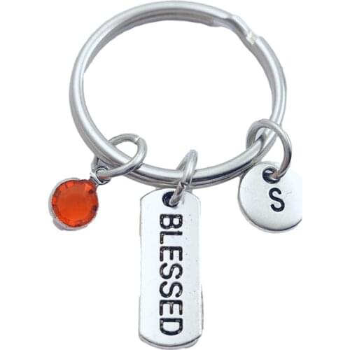 Blessed Creative Initial Letter Monogram Birthstone Keychains Keyrings Fashion Jewelry Women Gifts Pendants