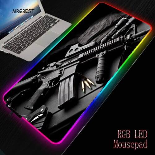 MRGBEST Gun Gaming RGB Large Mouse Pad Gamer Big Rubber Computer Lockedge Mat Led Backlight XXL Surface Mause USB Keyboard Desk