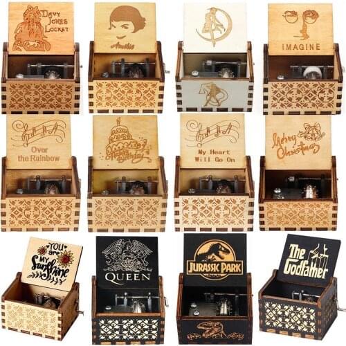 Wooden Hand Crank Music Box A Lot Of Themes My Heart Will Go On Jurassic Park Queen Birthday Gifts Christmas Gift