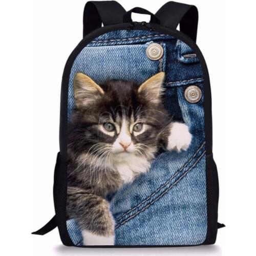 Backpack Childrens School Bags for Teenage Girls Cute Denim Cat Dog Schoolbags Kids Bookbag 3D Cartoon Animal Backpack Mochila