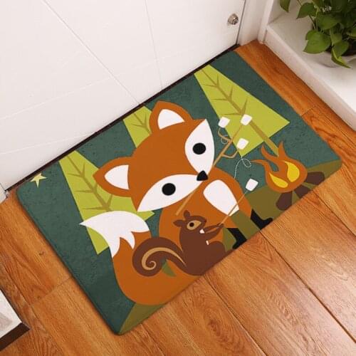 Home decor digital printed flannel mat door mat thermal transfer cartoon fox kitchen toilet water-absorbing anti-slip mat carpet