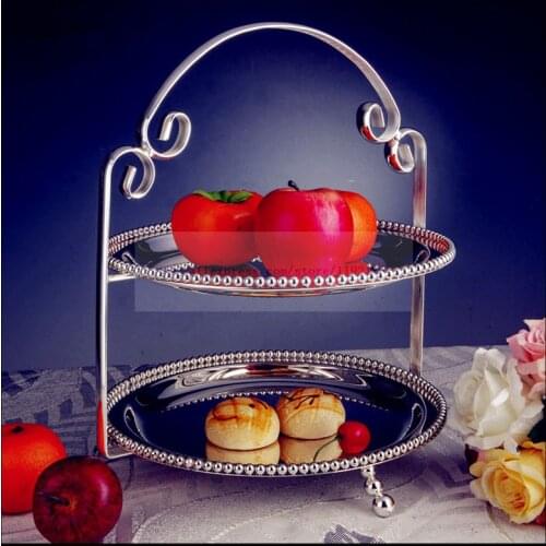 Silver plated double cake plate wrought iron cake rack multi-layer afternoon tea snack rack West Point wedding dessert table