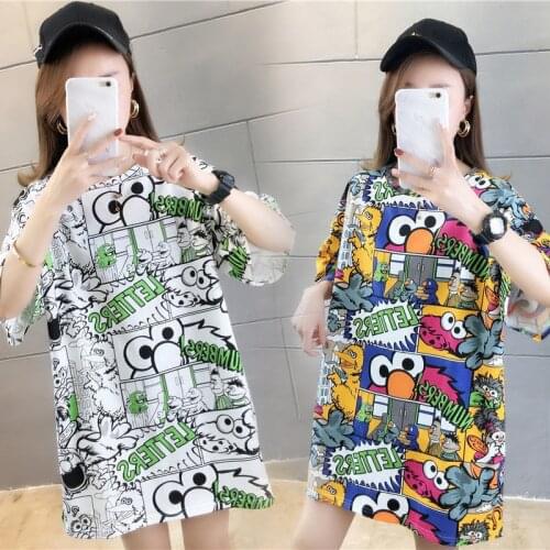 Womens Oversized T-shirt Short-sleeved Long Loose Casual Clothes Fashionable Cartoon Printed Top Summer 2021 фубютболка длинная