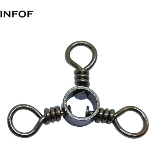 INFOF 100pcs/lot 3 Way Swivel Hook Fishing Swivels Stainless Steel Fishing Line Lure Connector Carp Hook Link Fishing Tackle