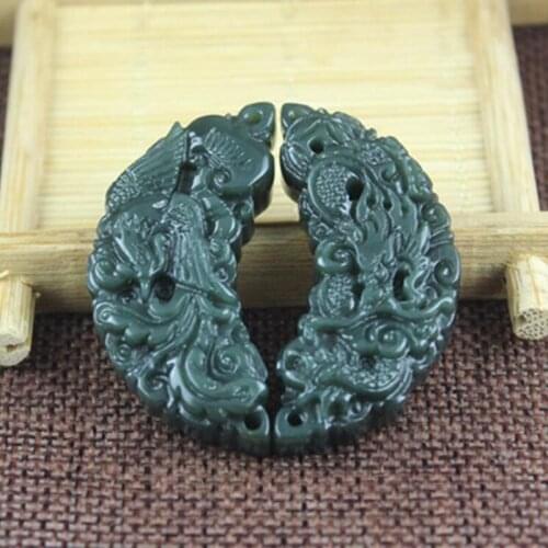 Fine Jewelry Hetian Qing Jade Carved Chinese Dragon Pendant Lucky Lovers Necklace Gifts Hot 2018