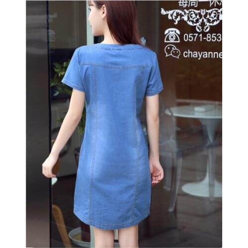 Korean Plus Size Denim Dress For Women Summer Dress 2021 The New Casual With Button Pocket Sexy Mini Jeans Dress S-3XL