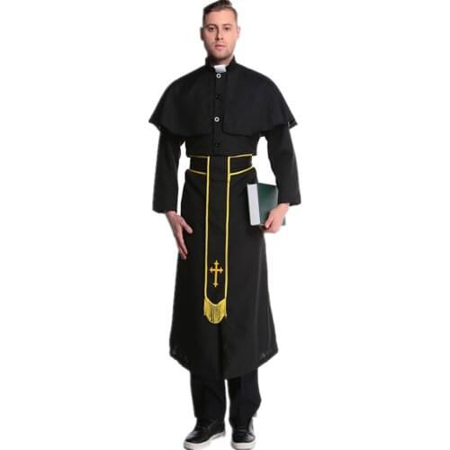 Halloween Jesus Christ Priest Cosplay Outfit Men Cape Coat Church Father Vicar Missionary Religious Uniform