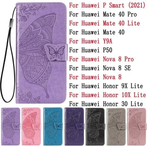 Sunjolly Leather Case Flip Card Wallet Stand Cover for Huawei P Smart 2021 Mate 40 Pro Lite Nova 8 SE Pro Honor 9X 10X 30 Lite