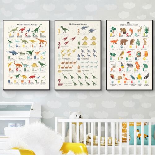 Modular Canvas HD Print Cartoon Dinosaur Alphabet Picture Nordic Style Wall Art Painting Home Decor Poster For Kid Bedroom Frame