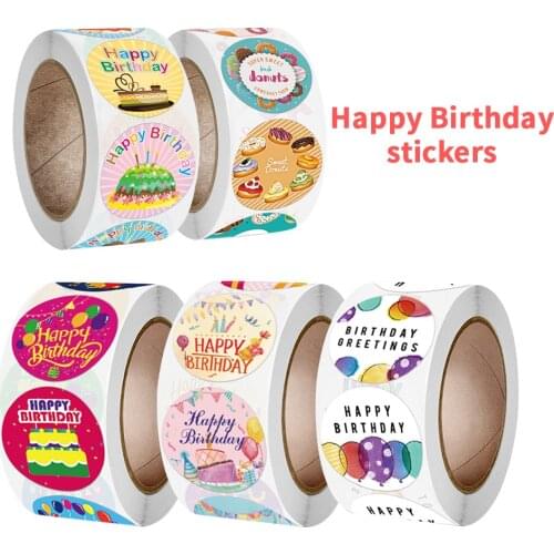 500Pcs/Roll 1inch Happy Birthday Handmade Sticker Sealing Sticker Vintage DIY Gift Stickers Adhesive Scrapbooking Stickers