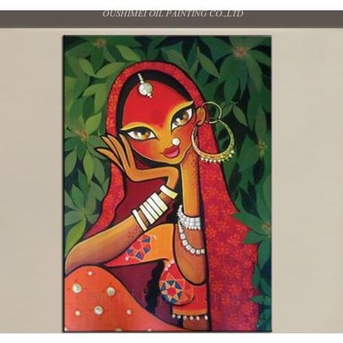 Handmade Wall Artwork Canvas Picture Lady Portrait Modern Abstract Home Decorative Hand Painted Indian Figure Art Oil Painting