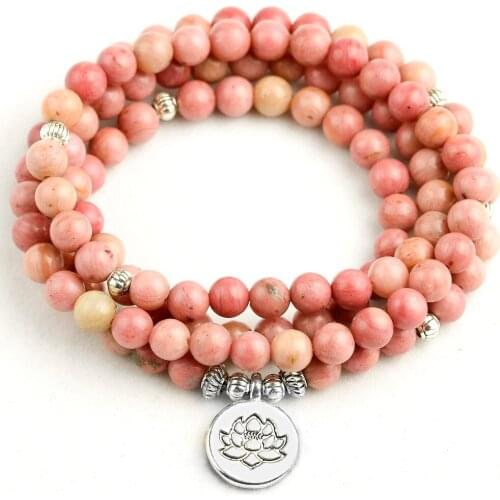 Natural Rhodochrosite Bracelet Prayer Beads 6MM 108 Mala Meditation Bracelet Women Men Tibetan Healing Energy Jewelry