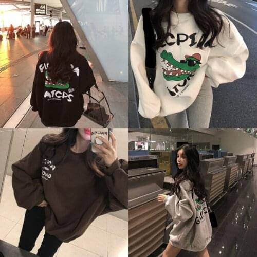 Cartoon printing new women with velvet and thick loose Korean version of the coat long sleeve autumn and winter coat tide brand