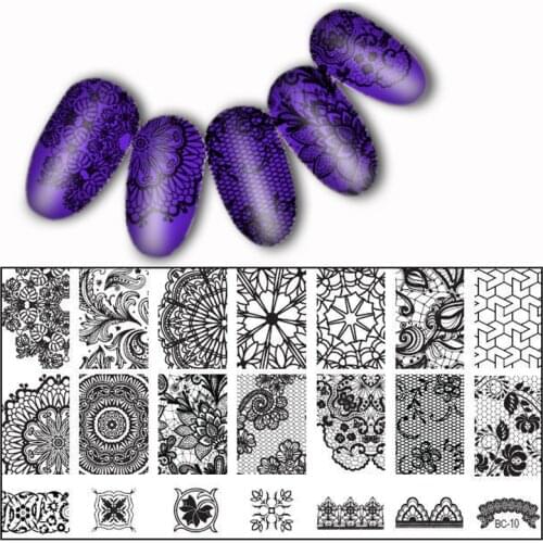 New Black Flower Lace 10PCS/LOT 6*12CM Nail Plates Konad Stamping Nail Art Manicure Template Nail Stamp Tools