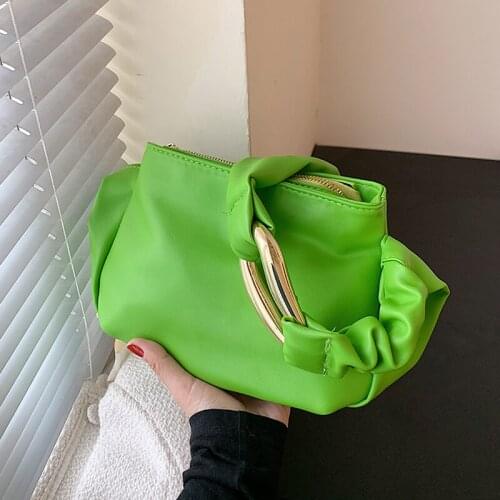 High Quality PU Leather Pleated Shoulder Bags For Women 2021 New Fashion Designer Handbag Ladies Armpit Bag Brand Shopping Purse