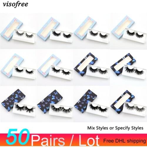 50 Pairs/lot Free DHL Visofree Eyelashes 3D Mink Lashes Fluffy Soft Wispy Volume Natural Long Cross False Eyelashes Eye Lashes