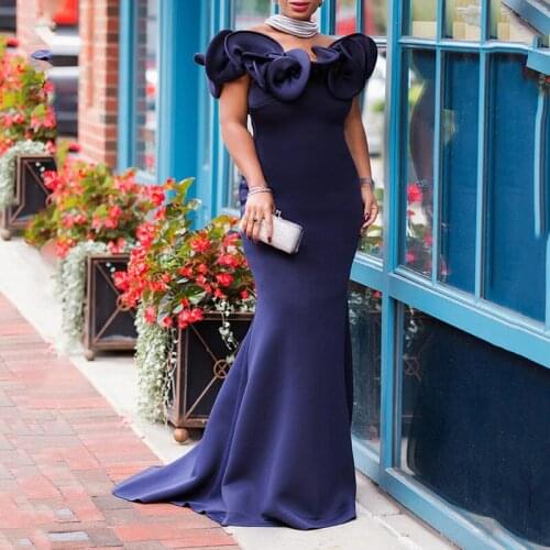 Richkeda Store New 2021 African Dresses For Women Fashion Evening Party Dress Off Shoulder Long Vestidos Maxi Weeding Dress