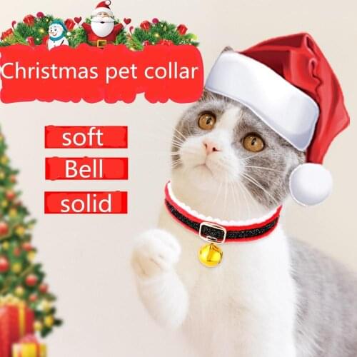Christmas pet collar dog puppy cat collars with bell adjustable 22-32cm cute cat bell collar Christmas bling necklace S