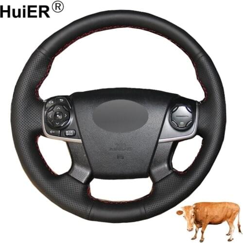 Hand Sewing Car Steering Wheel Cover Top Cow Leather For Toyota Camry 2012 2013 2014 Braid on the Steering wheel Funda Volante