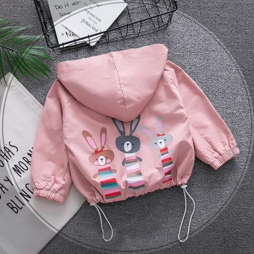 Cartoon Rabbit Girls Jackets Autumn Hooded Casual Boys Windbreaker Coat Zipper Fashion Children Outerwear Kids Clothes 2-7 Years