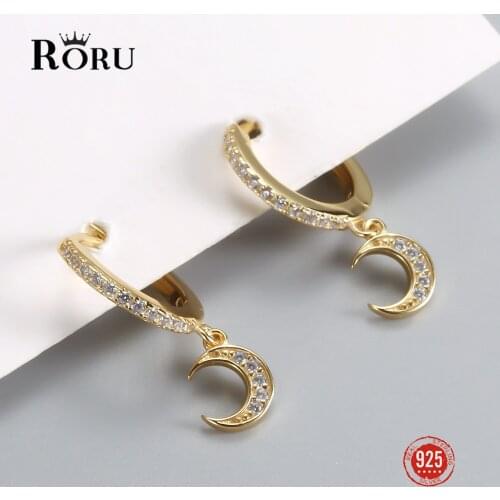 Sterling Silver Earrings 925 Mini Moon Gold Color Hoop Earrings for Women Cute Circle Earrings Fine Jewelry Earings