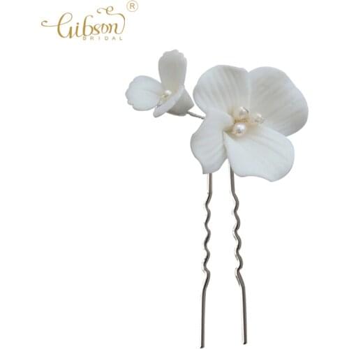 Ins Style Headpiece Bridal Hair Accessories Wedding Jewelry Hair Pin Ceramic Flower With Freshwater Pearl Bobby Pins